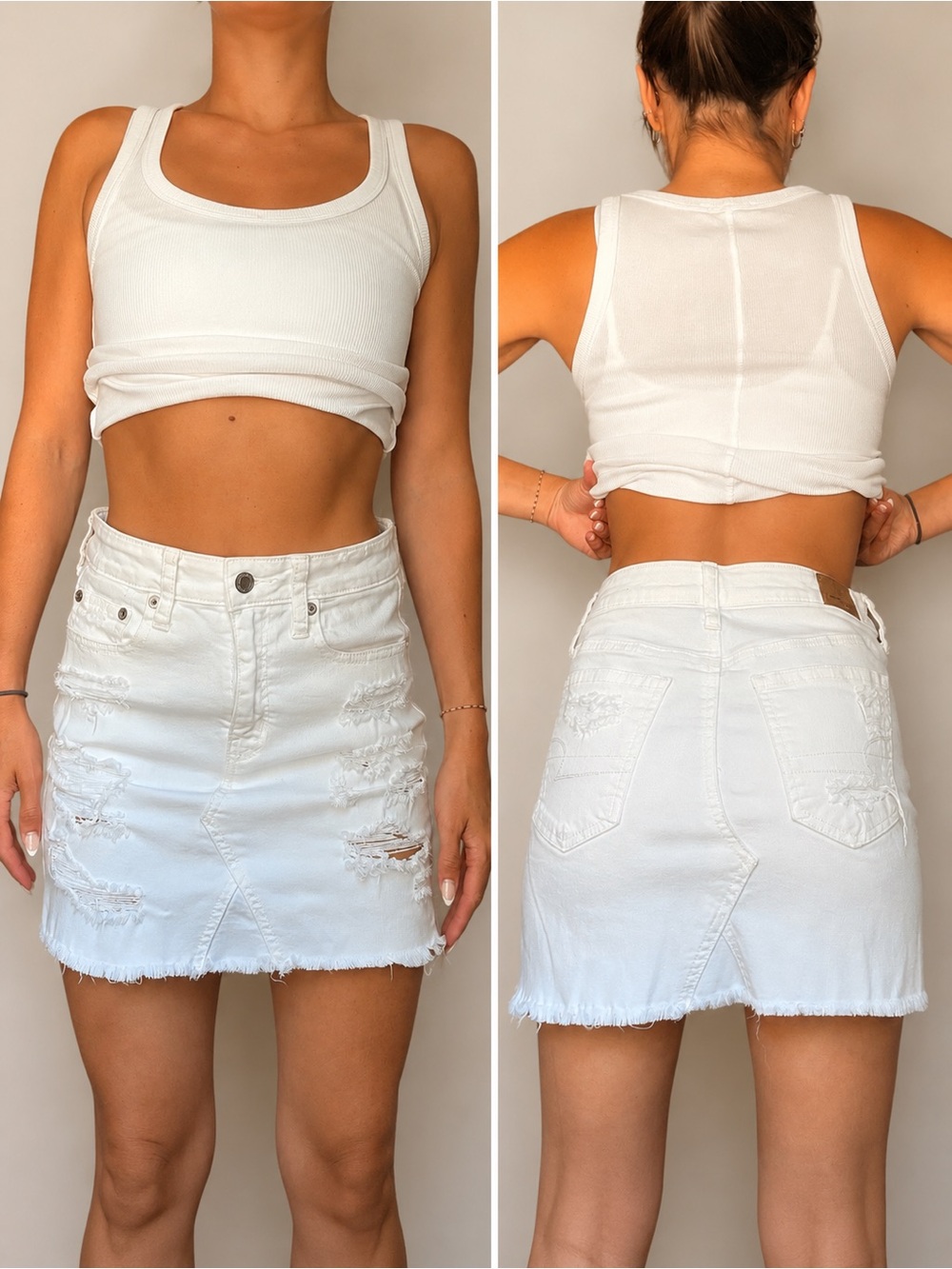White Distressed Denim Mini Skirt